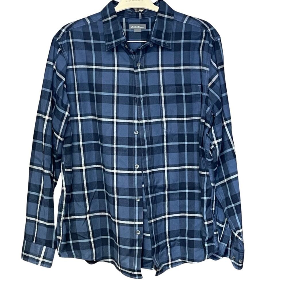 Eddie Bauer classic fit long sleeve shirt blue plaid button front size large